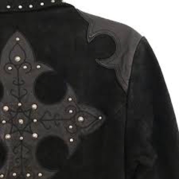Black Suede Cripple Creek Jacket leather studded cross design on back zip cuffs - Picture 3 of 4